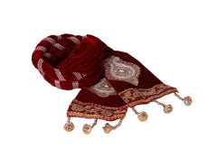 Krypmax Men's Sherwani Velvet Dupatta Boota Design with Round Zari, Chunni Dupatta (Maroon, 2.5 m Length)