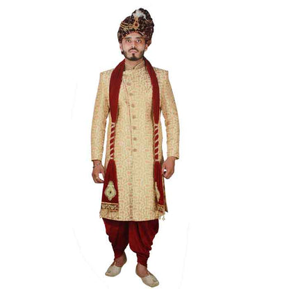 Krypmax Men's Sherwani Velvet Dupatta Boota Design with Round Zari, Chunni Dupatta (Maroon, 2.5 m Length)