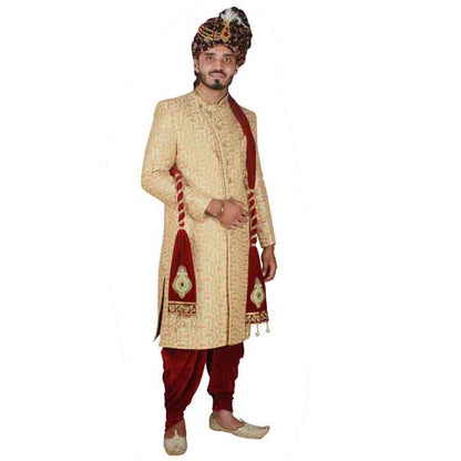 Krypmax Men's Sherwani Velvet Dupatta Boota Design with Round Zari, Chunni Dupatta (Maroon, 2.5 m Length)