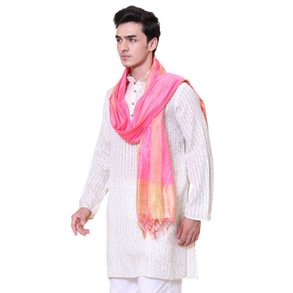 KRYPMAX Men's Silk Bandhani Ethnic Dupatta/Stole for Kurta(Pink, 2.25 Mtr Length)