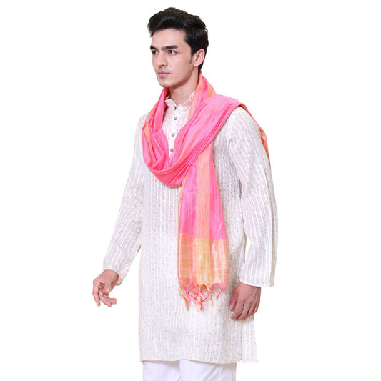 KRYPMAX Men's Silk Bandhani Ethnic Dupatta/Stole for Kurta(Pink, 2.25 Mtr Length)