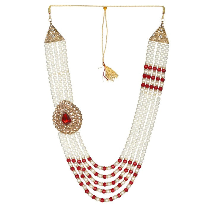 KRYPMAX Pearl Necklace Jewellery for Groom Five Line Dulha Moti Mala Haar for Men