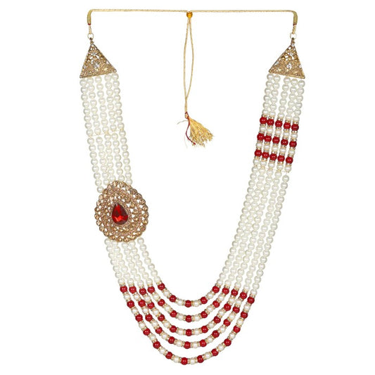 KRYPMAX Pearl Necklace Jewellery for Groom Five Line Dulha Moti Mala Haar for Men