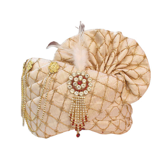 Krypmax Men's Wedding Traditional Readymade Groom Head Safa Turban/Pagdi/Pagri (Size: 22 to 22.5 Inch)