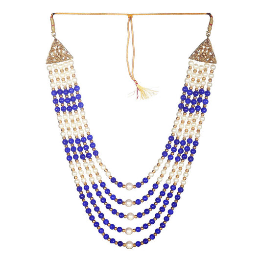 KRYPMAX five layers Blue and offwhite pearl beads Dulha groom sherwani Necklace/Moti Mala for Men for wedding