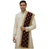KRYPMAX Men's Narrow Velvet Stole Dupatta With Printed Design Golden Border for Kurta/Sherwani/Achkan/Suit (Length - 2.5m, Width -14 Inch) - Chakri Print