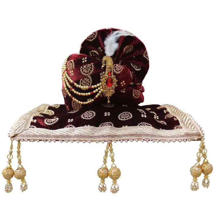 Krypmax Mens Printed Velvet Traditional Ethnic Safa/Turban/Pagdi/Pagri (Maroon Color) with Velvet Dupatta