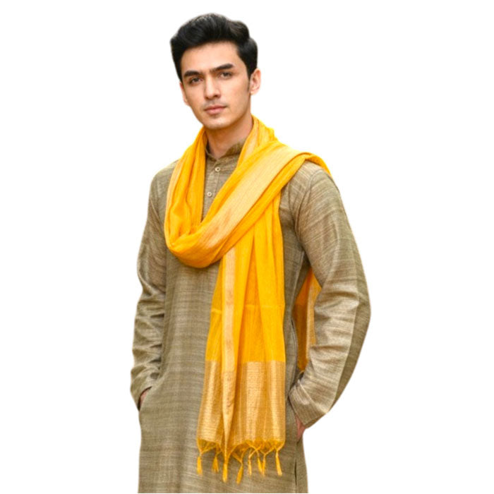 KRYPMAX Men's Silk Bandhani Ethnic Dupatta/Stole for Kurta(Yellow, 2.25 Mtr Length)
