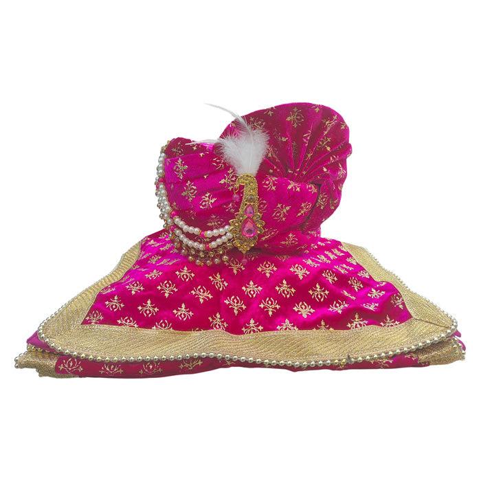 KRYPMAX Trishul Printed Groom's Safa Stole Set, Traditional Dulha Safa Pagri with Stole/Dupatta, Rani Colour (Pagdi Size: 22.5 to 23 Inch)