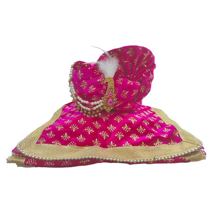 KRYPMAX Trishul Printed Groom's Safa Stole Set, Traditional Dulha Safa Pagri with Stole/Dupatta, Rani Colour (Pagdi Size: 22.5 to 23 Inch)