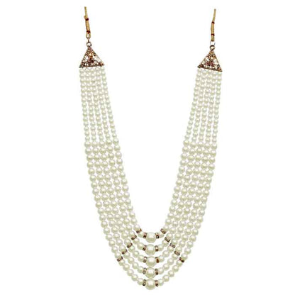 KRYPMAX Moti Set Pearl Necklace for Men Sherwani Mala, Five Layers Design (Off White Colour)