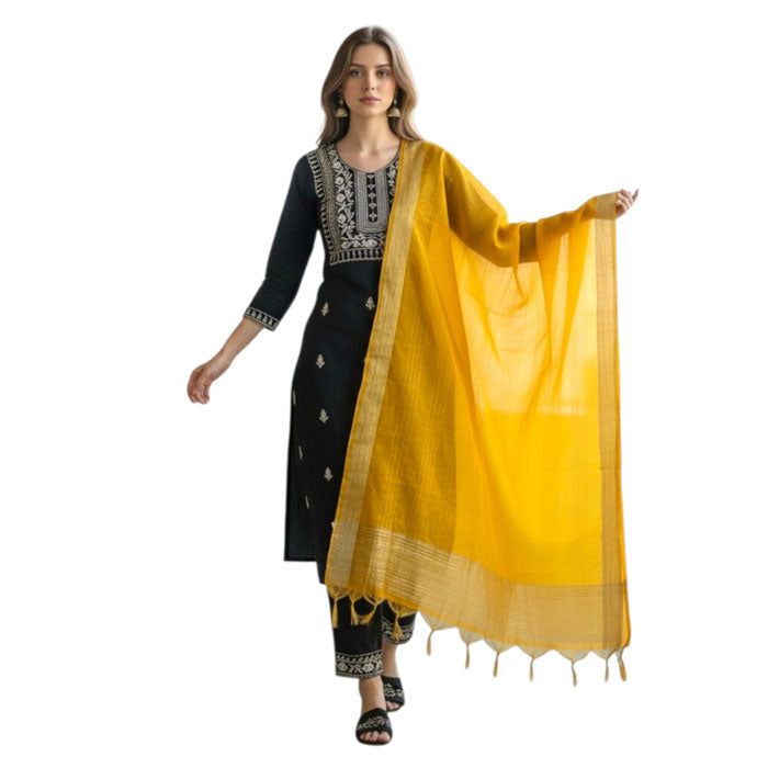 KRYPMAX Women's Silk Ethnic Dupatta (Yellow, 2.25 Mtr Length)