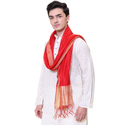 KRYPMAX Men's Silk Bandhani Ethnic Dupatta/Stole for Kurta(Red, 2.25 Mtr Length)