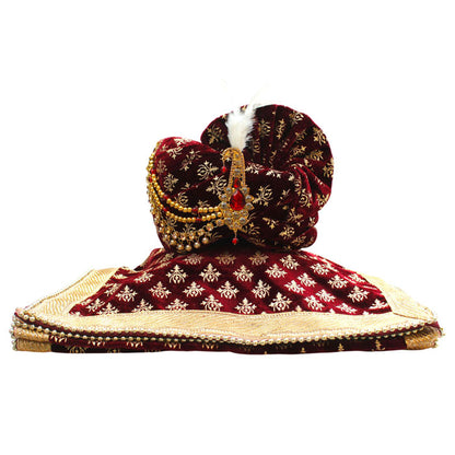 KRYPMAX Men Trishul Printed Groom's Safa Shawl Stole Set, Wedding Safa/Turban with Stole, Dulha Groom Pagdi Dupatta, Maroon (Size 22 to 22.5 Inch)