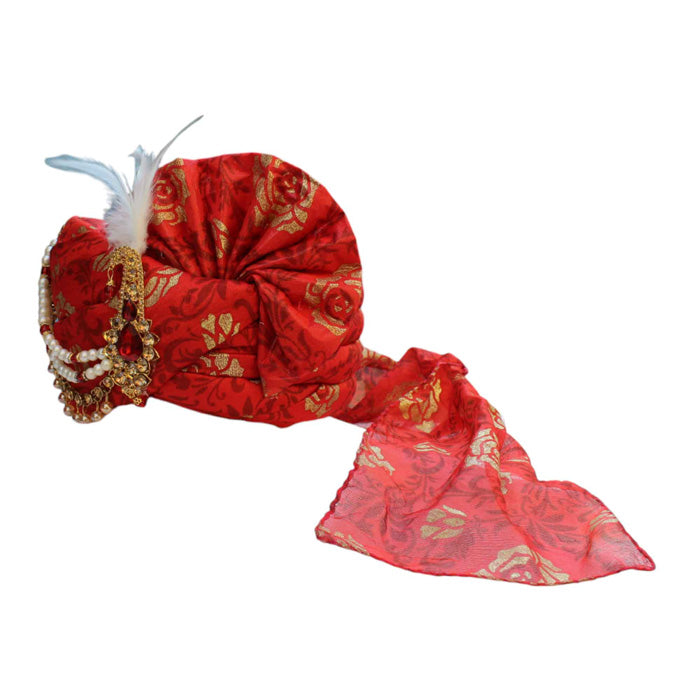 KRYPMAX Jodhpuri Men's Wedding Safa/Groom Pagdi/Turban with Sherwani Stole/Dupatta for Marriage - Maroon Red (Size: 22 to 22.5 Inch)