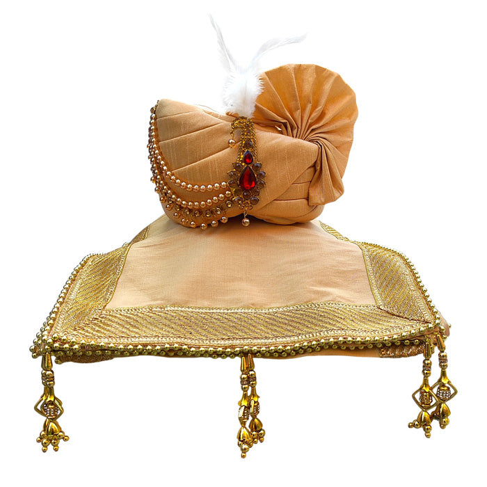 KRYPMAX Royal Groom's Safa Stole Set, Traditional Safa Pagri with Stole/Dupatta, Chiku Colour (Pagdi Size: 22.5)
