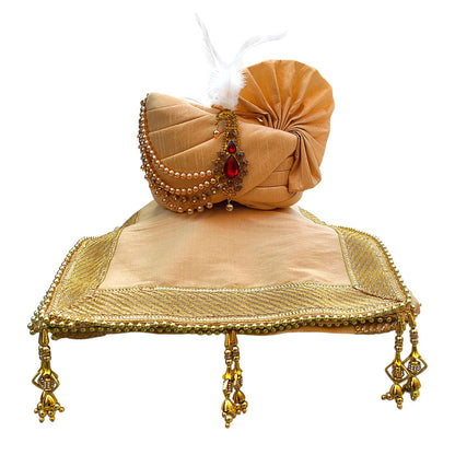 KRYPMAX Royal Groom's Safa Stole Set, Traditional Safa Pagri with Stole/Dupatta, Chiku Colour (Pagdi Size: 22.5)