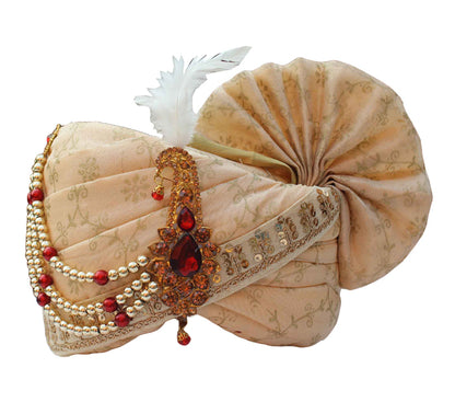 KRYPMAX Men's Floral Wedding Safa/Turban/Pagdi, Dulha Groom Jodhpuri Pagri with Stole (Multicolour, Pagri Size: 22.5 Inch)