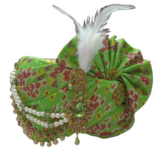 KRYPMAX Rajasthani Pagri For Dulha Wedding Marriage Green Multicolor Print