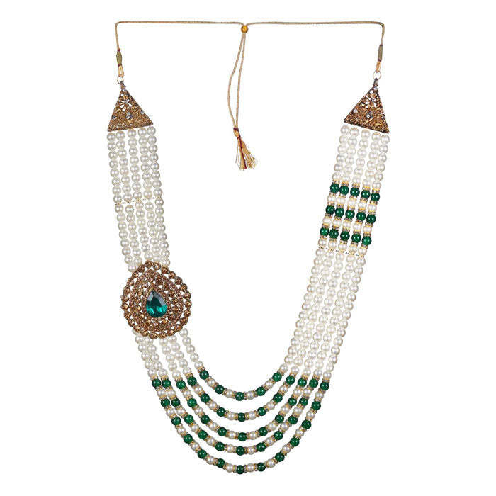 KRYPMAX Pearl Necklace Jewellery for Groom Five Line Dulha Moti Mala Haar for Men (PCN-014-031)