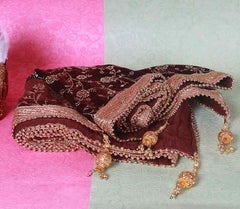 Krypmax Rose Flower Printed Velvet Sherwani Maharaja Shawl for Men Wedding (Maroon, 2.5 Metre Long