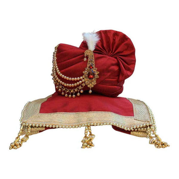 KRYPMAX Royal Groom's Safa Stole Set, Traditional Safa Pagri with Stole/Dupatta, Maroon Colour (Pagdi Size: 22.5 to 23 Inch)