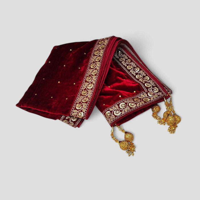 Krypmax Floral Lace Velvet Sherwani Maharaja Shawl for Men Wedding (Maroon, 2.5 Metre Length)