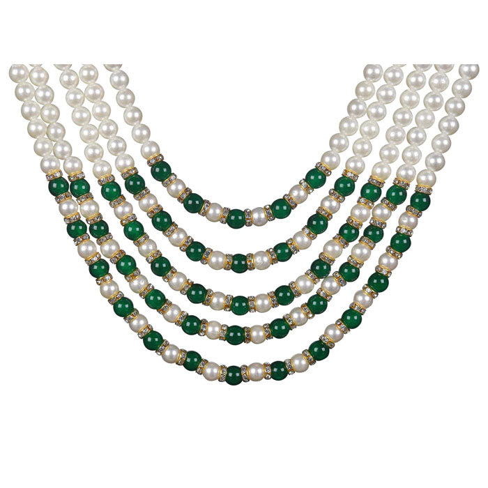 KRYPMAX Pearl Necklace Jewellery for Groom Five Line Dulha Moti Mala Haar for Men (PCN-014-031)