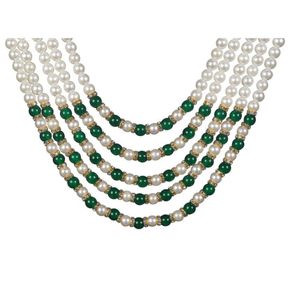 KRYPMAX Pearl Necklace Jewellery for Groom Five Line Dulha Moti Mala Haar for Men (PCN-014-031)