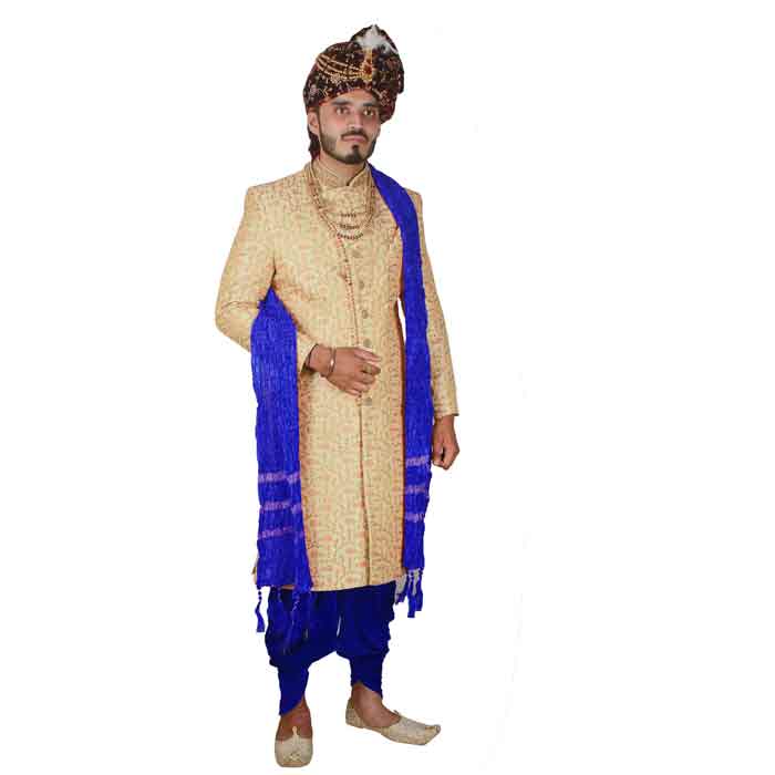 KRYPMAX Men's Silk Gold Crush Sherwani Dupatta Stole Chunni (Royal Blue, 2.5 Metre Length)