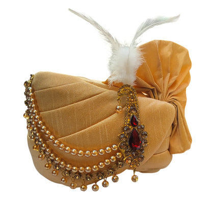 KRYPMAX Royal Groom's Safa Stole Set, Traditional Safa Pagri with Stole/Dupatta, Chiku Colour (Pagdi Size: 22.5)