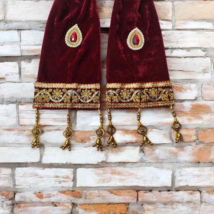 KRYPMAX Men Solid Velvet Ethnic Sherwani Dupatta Paisley with Leaf Lace, Maroon (2.5 Mtr Length)