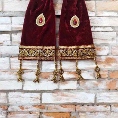 KRYPMAX Men Solid Velvet Ethnic Sherwani Dupatta Paisley with Leaf Lace, Maroon (2.5 Mtr Length)