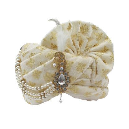 Krypmax Groom's Safa Stole Set, Traditional Dulha Safa Pagri with Stole/Dupatta, Off-white Colour (Pagdi Size: 22 to 22.5 Inch)