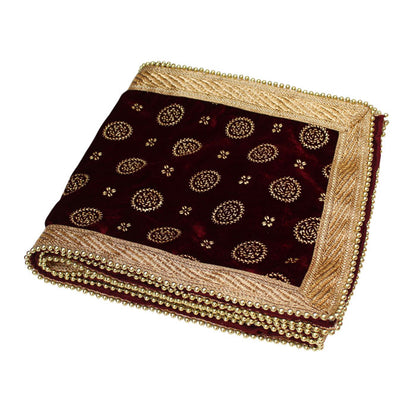 KRYPMAX Men's Narrow Velvet Stole Dupatta With Printed Design Golden Border for Kurta/Sherwani/Achkan/Suit (Length - 2.5m, Width -14 Inch) - Chakri Print