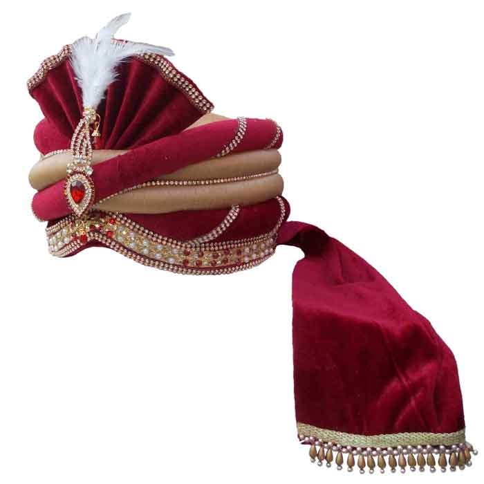 Krypmax Men's Velvet and Silk Ethnic Groom Head Pagdi/Pagri for Dulha Marriage (Multicolour)