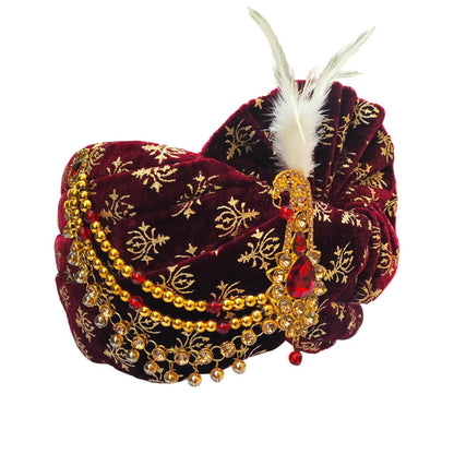 KRYPMAX Men Trishul Printed Groom's Safa Shawl Stole Set, Wedding Safa/Turban with Stole, Dulha Groom Pagdi Dupatta, Maroon (Size 22 to 22.5 Inch)