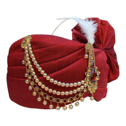 KRYPMAX Royal Groom's Safa Stole Set, Traditional Safa Pagri with Stole/Dupatta, Maroon Colour (Pagdi Size: 22.5 to 23 Inch)
