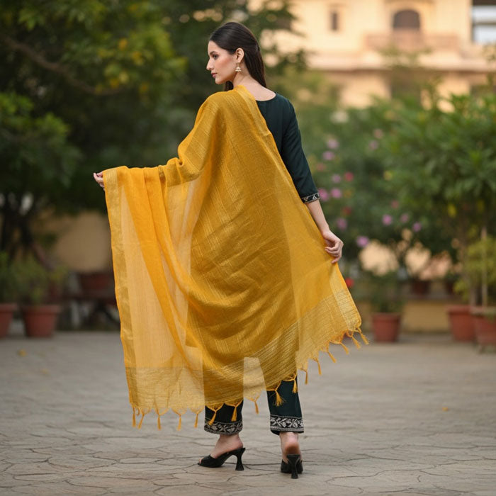 KRYPMAX Women's Silk Ethnic Dupatta (Yellow, 2.25 Mtr Length)