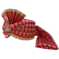 Krypmax Shiny Line on Red Color Traditional Readymade Ethnic Men Wedding Safa/Turban/Pagdi/Pheta/Pagri