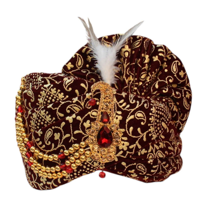 KRYPMAX Printed Groom's Safa Stole Set, Traditional Groom Safa Pagri with Stole/Dupatta, Maroon Colour (Pagdi Size: 22 to 22.5 Inch)