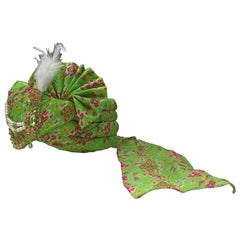 KRYPMAX Rajasthani Pagri For Dulha Wedding Marriage Green Multicolor Print