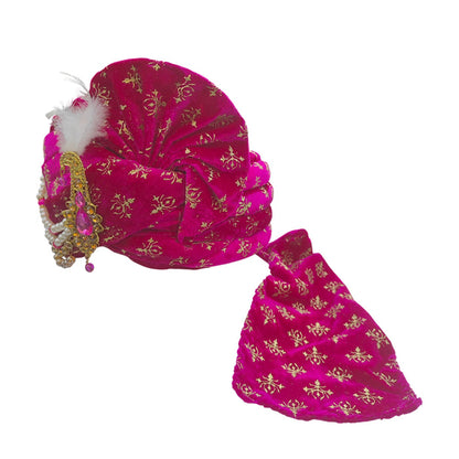 KRYPMAX Trishul Printed Groom's Safa Stole Set, Traditional Dulha Safa Pagri with Stole/Dupatta, Rani Colour (Pagdi Size: 22.5 to 23 Inch)