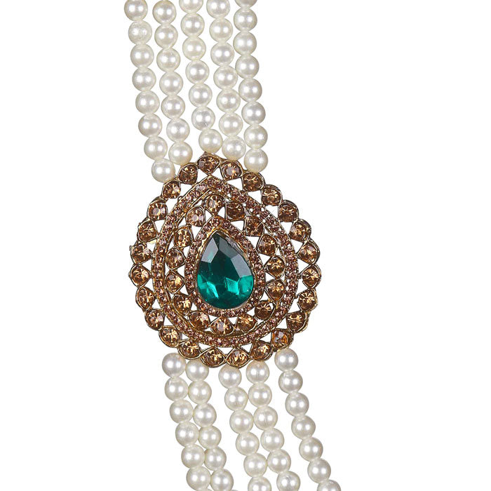 KRYPMAX Pearl Necklace Jewellery for Groom Five Line Dulha Moti Mala Haar for Men (PCN-014-031)