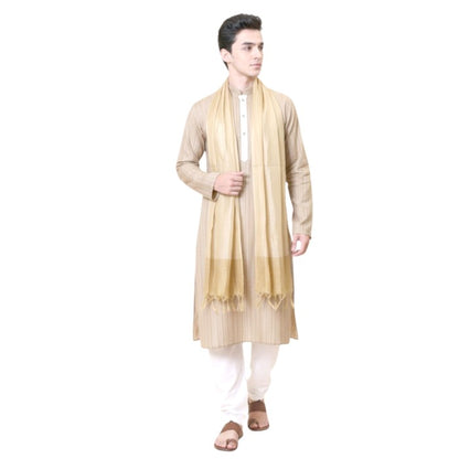 KRYPMAX Men's Silk Bandhani Ethnic Dupatta/Stole for Kurta(Biege Gold, 2.25 Mtr Length)