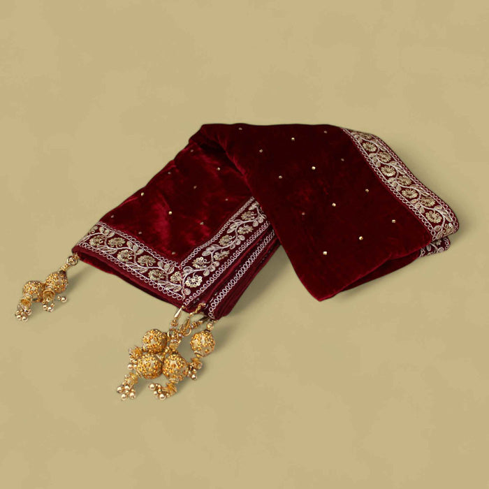 Krypmax Floral Lace Velvet Sherwani Maharaja Shawl for Men Wedding (Maroon, 2.5 Metre Length)