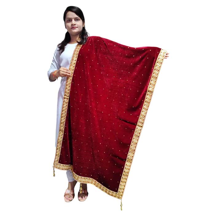 Krypmax Women's Velvet Hand Work Wedding Stole/Shawl/Dupatta (Maroon Colour)