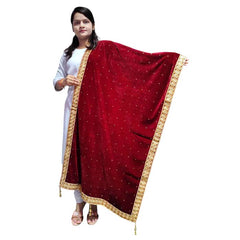 Krypmax Women's Velvet Hand Work Wedding Stole/Shawl/Dupatta (Maroon Colour)