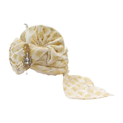 Krypmax Groom's Safa Stole Set, Traditional Dulha Safa Pagri with Stole/Dupatta, Off-white Colour (Pagdi Size: 22 to 22.5 Inch)