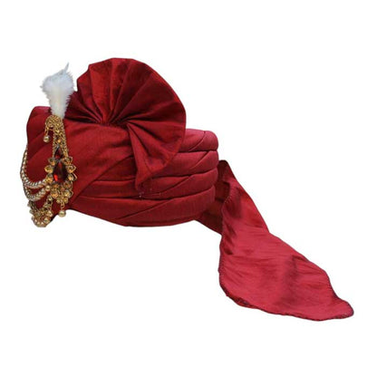KRYPMAX Royal Groom's Safa Stole Set, Traditional Safa Pagri with Stole/Dupatta, Maroon Colour (Pagdi Size: 22.5 to 23 Inch)